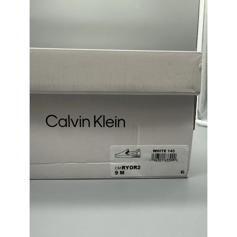 Calvin Klein Slip-On Sneakers RYOR2‎ Men's 9 White Leather CK Logo Casual Shoes